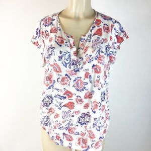 KENAR Short Sleeves Blouse red White blue Floral Size Large